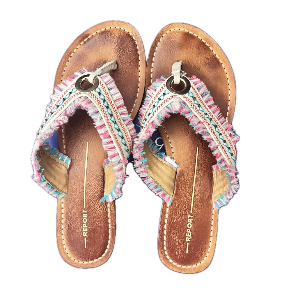 REPORT Footwear Selma Flip Flop Sandal Colorful Beach Resortwear Size 7